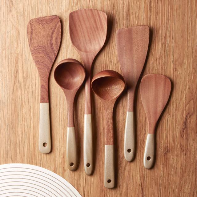 5 Pcs Non Stick Bamboo Wooden Kitchen Cooking Utensil Sets