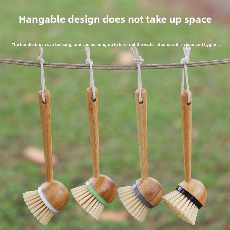Long Bamboo Brush Handle Multi-Functional Solid Wood Kitchen Cleaning Brush Eco-Friendly Fruit Vegetable Dishwashing Tool
