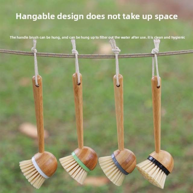 Long Bamboo Brush Handle Multi-Functional Solid Wood Kitchen Cleaning Brush Eco-Friendly Fruit Vegetable Dishwashing Tool