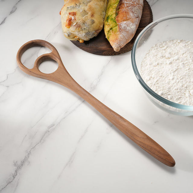 Wooden Walnut Long Handle Big Double-Hole Egg Whisk