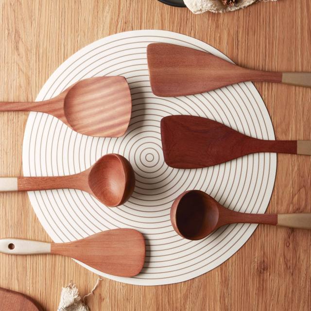 5 Pcs Non Stick Bamboo Wooden Kitchen Cooking Utensil Sets