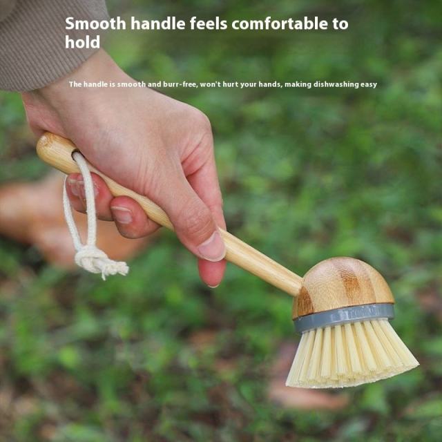 Long Bamboo Brush Handle Multi-Functional Solid Wood Kitchen Cleaning Brush Eco-Friendly Fruit Vegetable Dishwashing Tool
