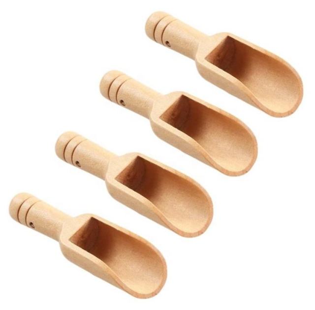 Mini Wooden Round Handle Spoon Bath Salt Spoon Bamboo Wood Caddy Poon Cooking Measuring Flat Wooden Scoops for Bath Salt