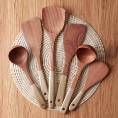 5 Pcs Non Stick Bamboo Wooden Kitchen Cooking Utensil Sets