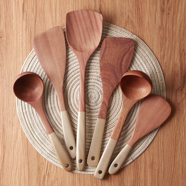 5 Pcs Non Stick Bamboo Wooden Kitchen Cooking Utensil Sets