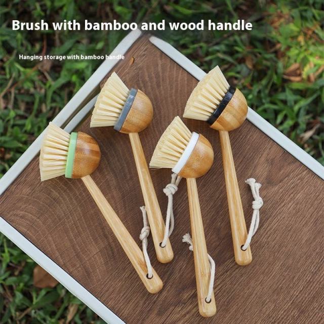 Long Bamboo Brush Handle Multi-Functional Solid Wood Kitchen Cleaning Brush Eco-Friendly Fruit Vegetable Dishwashing Tool