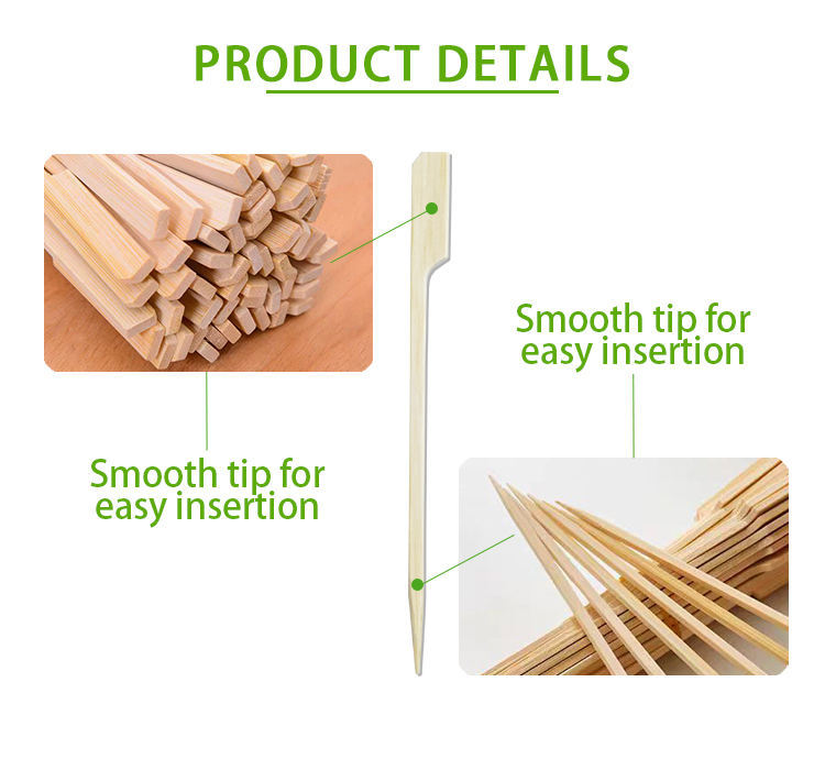 9cm 12cm 15cm 25cm Flat Bamboo Stick with Long Handle Customizable Logo Bamboo Picks Outdoor for BBQ Packaged in Bag