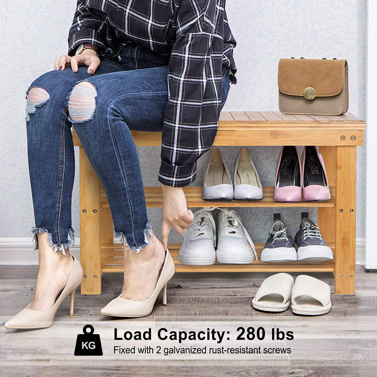 Bamboo Shoes Storage Rack Bench  With Seat