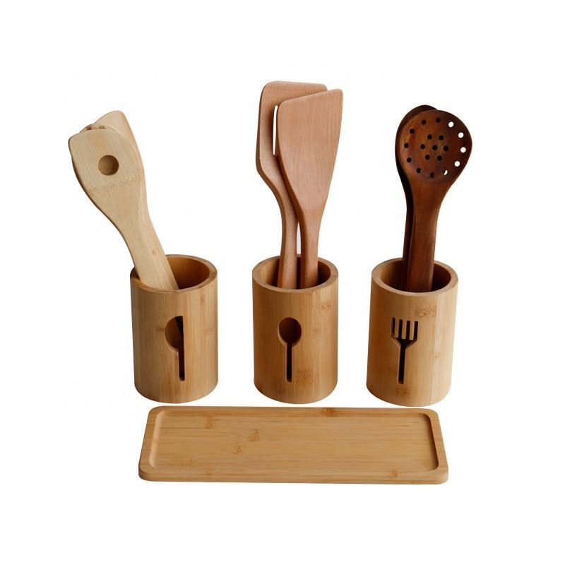 Bamboo Kitchen Utensil Holder Set