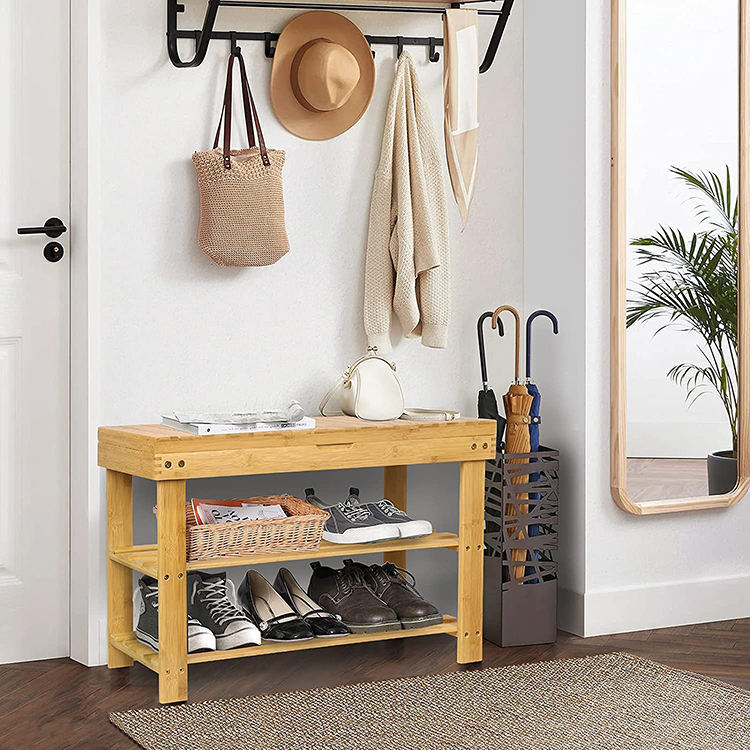 Bamboo Shoes Storage Rack Bench  With Seat