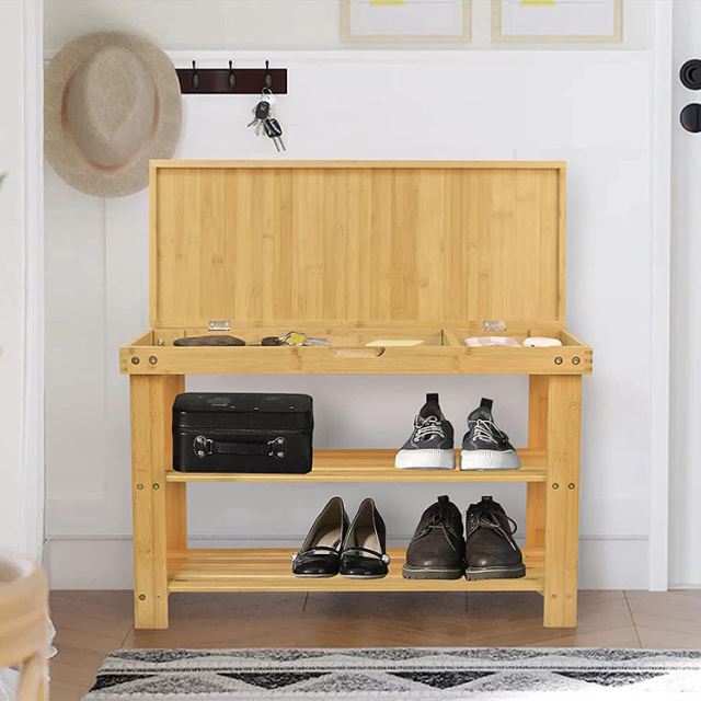 Bamboo Shoes Storage Rack Bench  With Seat