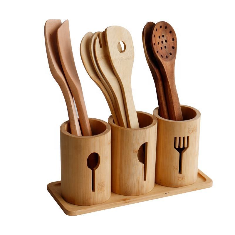 Bamboo Kitchen Utensil Holder Set