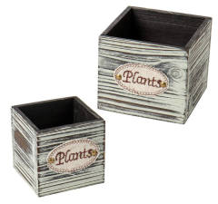 Set of 2 Rustic Square Small Wooden Flower Boxes Pots