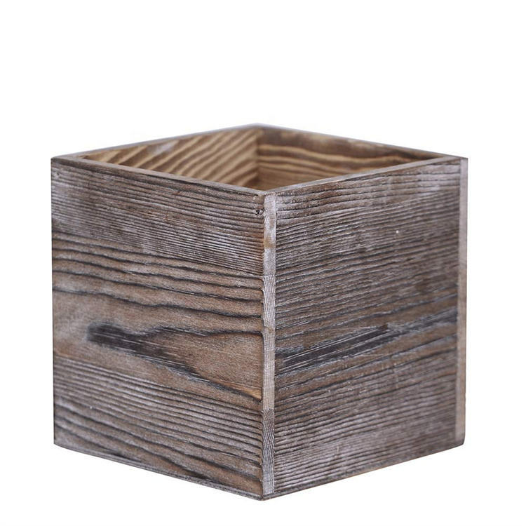 Custom Antique Small Square Wood Planter Box