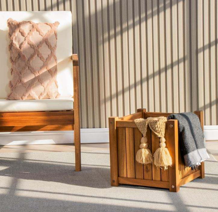 Acacia Wood Square Flower Planter Box