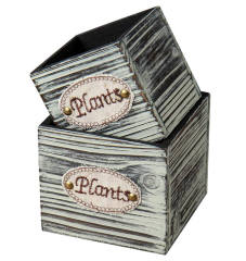 Set of 2 Rustic Square Small Wooden Flower Boxes Pots