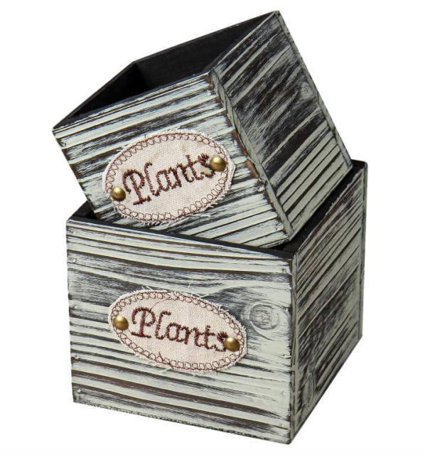 Set of 2 Rustic Square Small Wooden Flower Boxes Pots