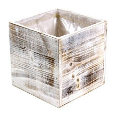 Custom Antique Small Square Wood Planter Box