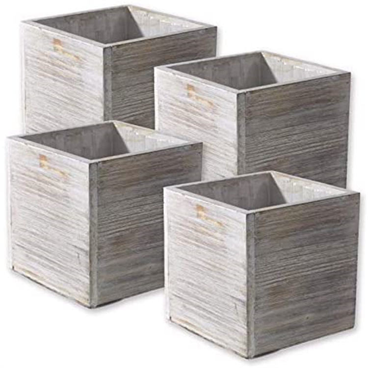 Custom Antique Small Square Wood Planter Box
