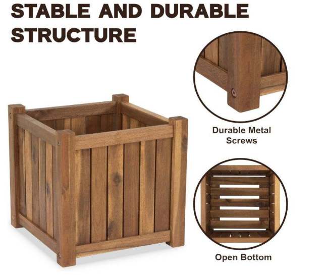 Acacia Wood Square Flower Planter Box