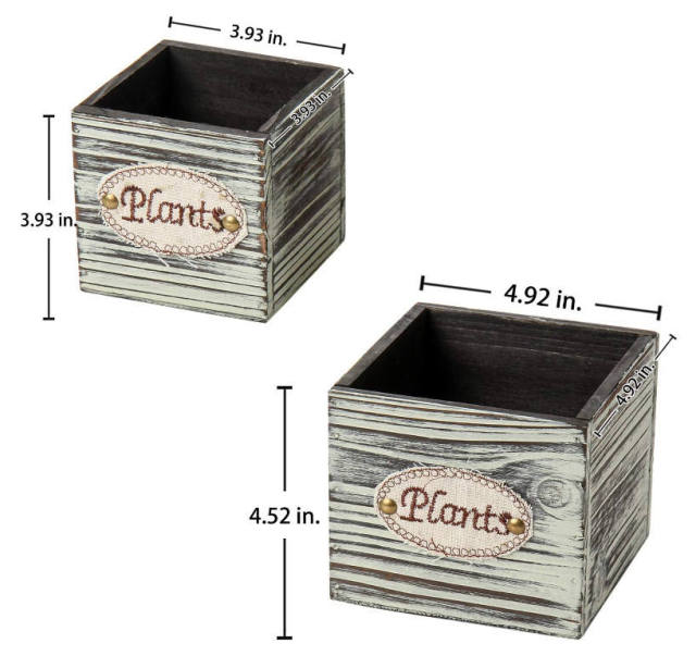 Set of 2 Rustic Square Small Wooden Flower Boxes Pots