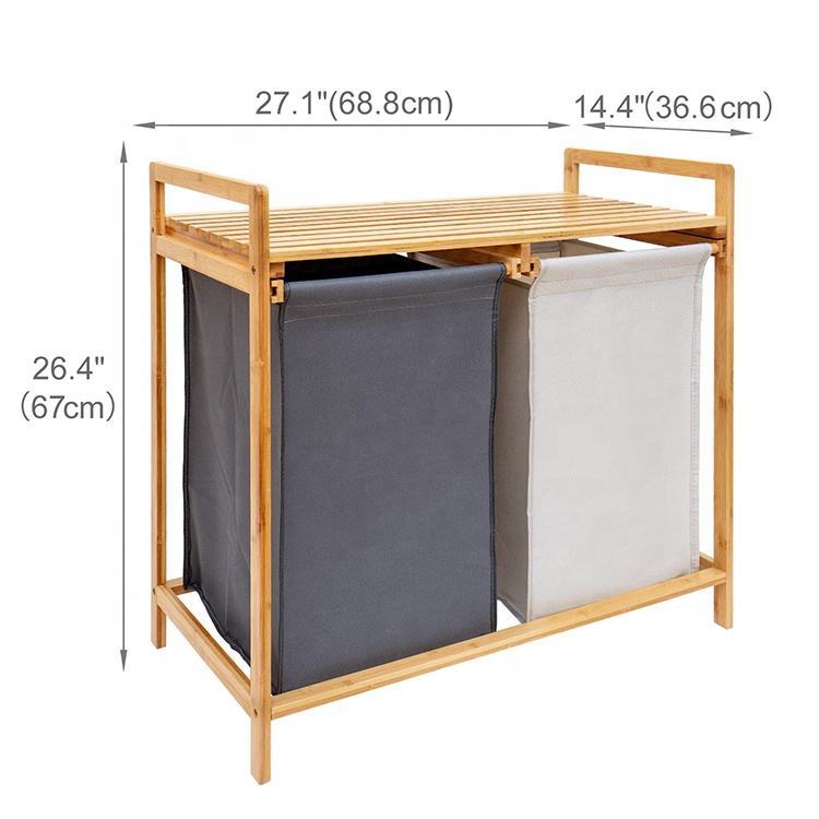 Bamboo Laundry Basket Hamper With Shelf