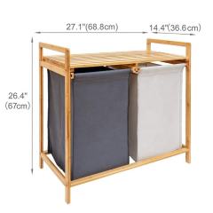Bamboo Laundry Basket Hamper With Shelf