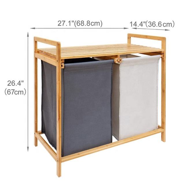 Bamboo Laundry Basket Hamper With Shelf