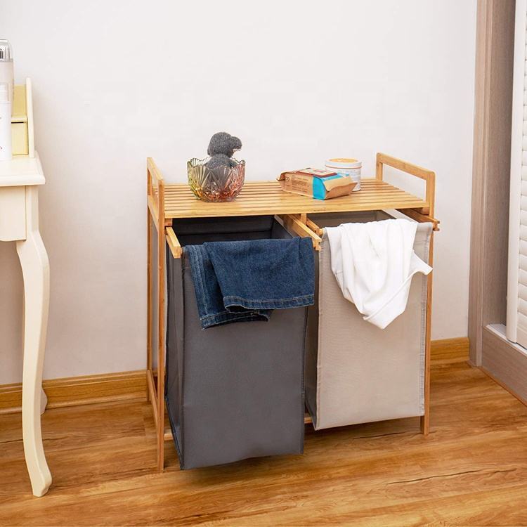 Bamboo Laundry Basket Hamper With Shelf