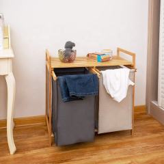 Bamboo Laundry Basket Hamper With Shelf