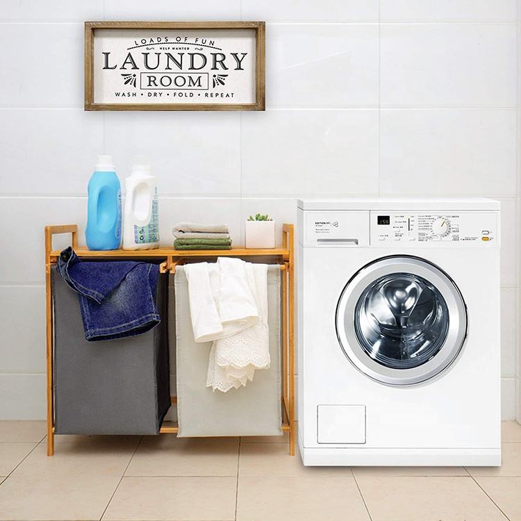 Bamboo Laundry Basket Hamper With Shelf