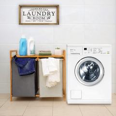 Bamboo Laundry Basket Hamper With Shelf