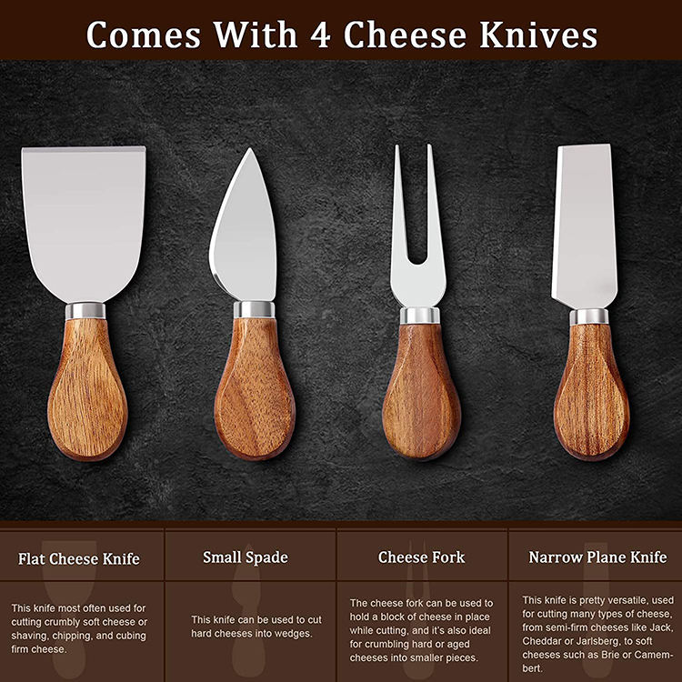 Acacia Wooden Cheese Board With Knives