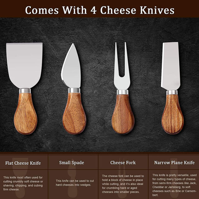 Acacia Wooden Cheese Board With Knives