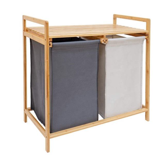 Bamboo Laundry Basket Hamper With Shelf