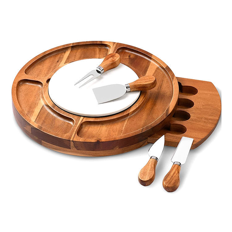 Acacia Wooden Cheese Board With Knives