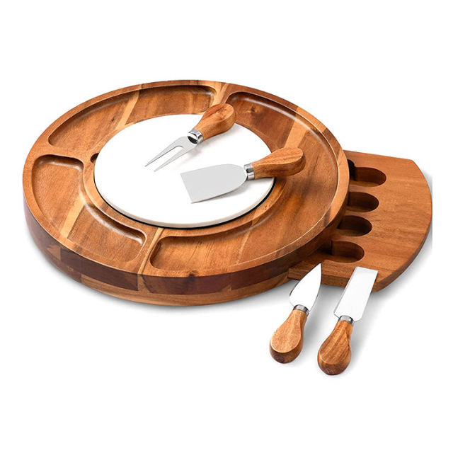 Acacia Wooden Cheese Board With Knives