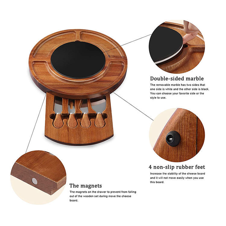 Acacia Wooden Cheese Board With Knives
