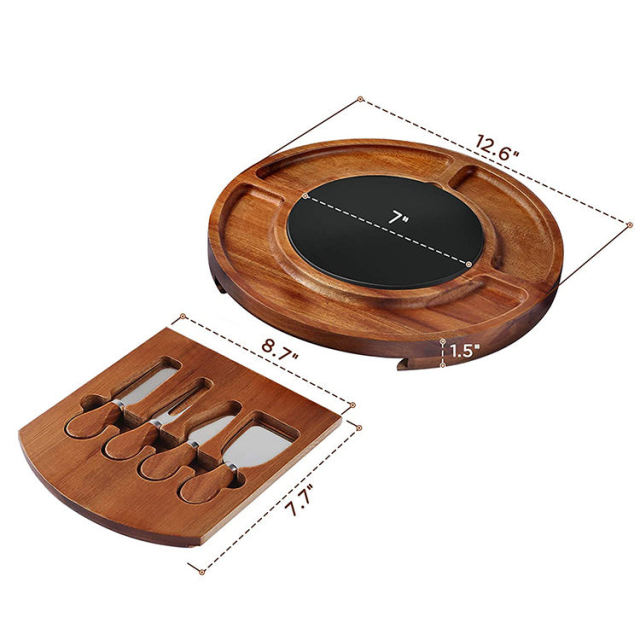 Acacia Wooden Cheese Board With Knives