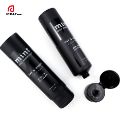 3.4 oz Matte Black Soft Tube with Transparent Gloss Silkscreen Printing with Centered Flip Top Cap