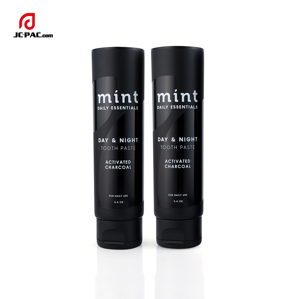 3.4 oz Matte Black Soft Tube with Transparent Gloss Silkscreen Printing with Centered Flip Top Cap