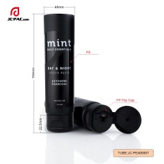 3.4 oz Matte Black Soft Tube with Transparent Gloss Silkscreen Printing with Centered Flip Top Cap