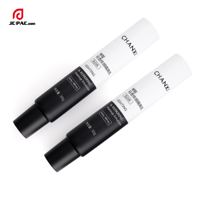 25mm Diameter Lighting & Repairing Makeup Emulsion Tube Packaging with Nozzle Tip Black and White Design 5 laylers PE Tube Cosmetics Packaging