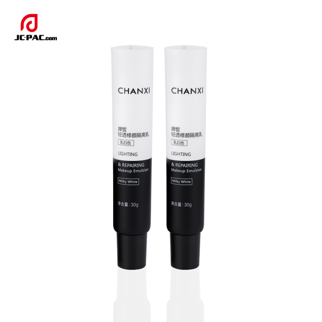 25mm Diameter Lighting & Repairing Makeup Emulsion Tube Packaging with Nozzle Tip Black and White Design 5 laylers PE Tube Cosmetics Packaging