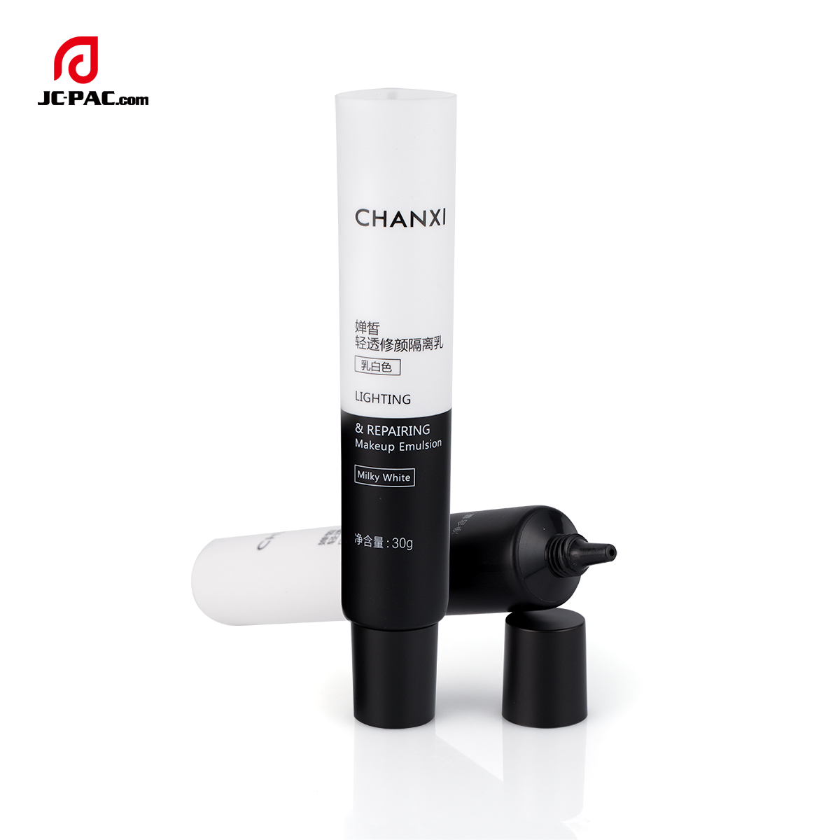 25mm Diameter Lighting & Repairing Makeup Emulsion Tube Packaging with Nozzle Tip Black and White Design 5 laylers PE Tube Cosmetics Packaging