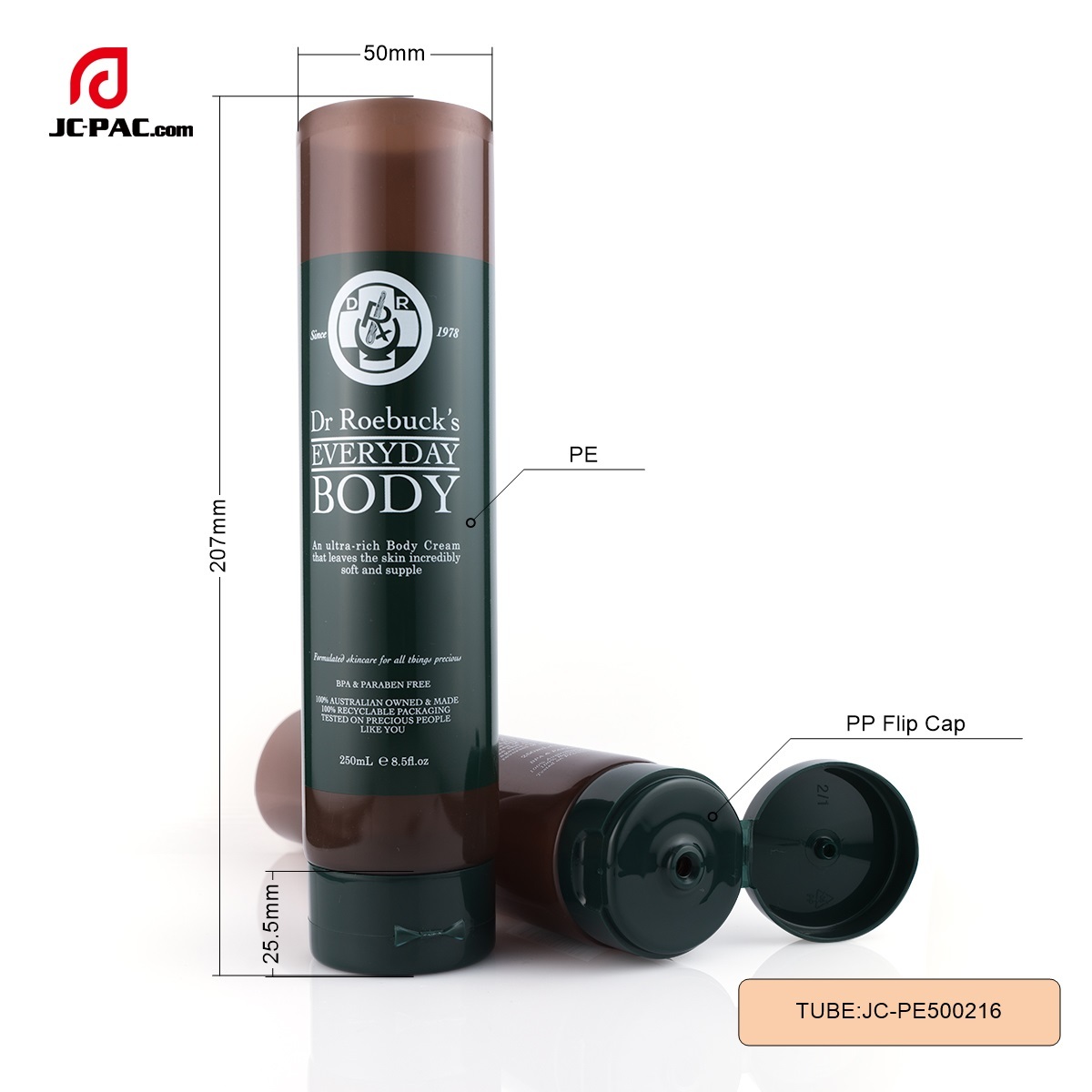 30mm Diameter Cosmetics Cream Set Packaging Body/Face Cream Tube After Wax Translucent Brown Color PE Tube with Positioned Flip Top Cap
