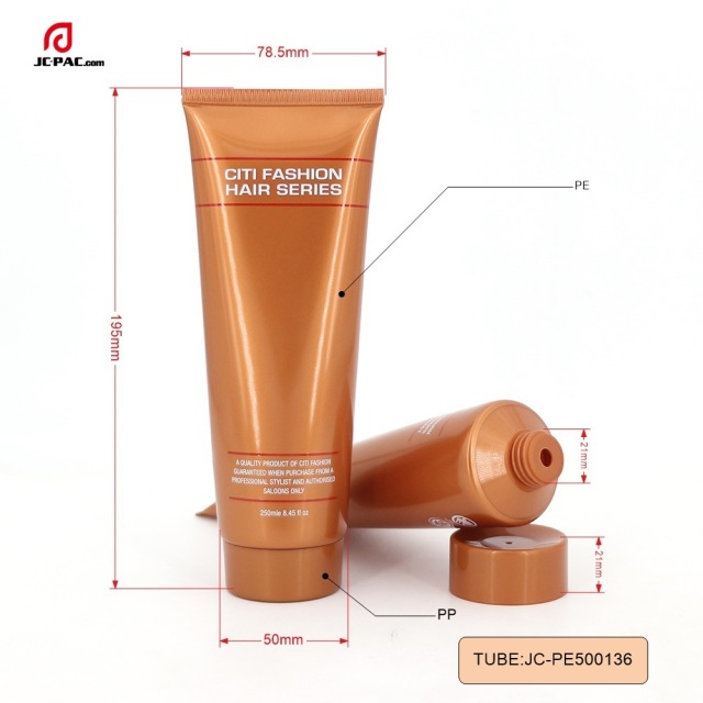 50mm Diameter 250ml 8.4 fl. oz Brown Color Hair Series Conditioner Tube Packaging Shampoo Squeeze PE Container with Screw Cap