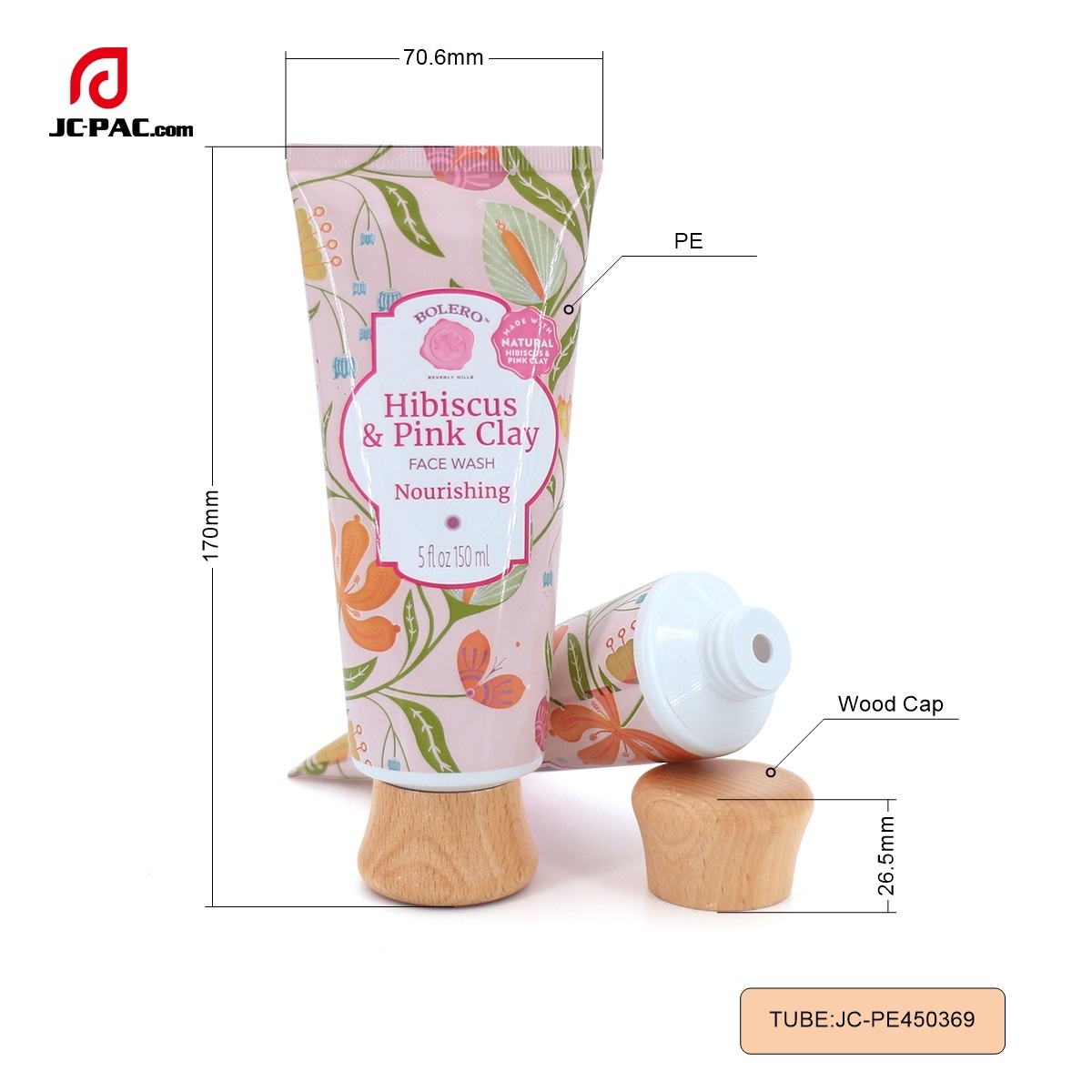 45mm Diameter 150ml 5 fl.oz Face Wash Soft Tube Nourishing Lotion with Eco-friendly Wooden Cap