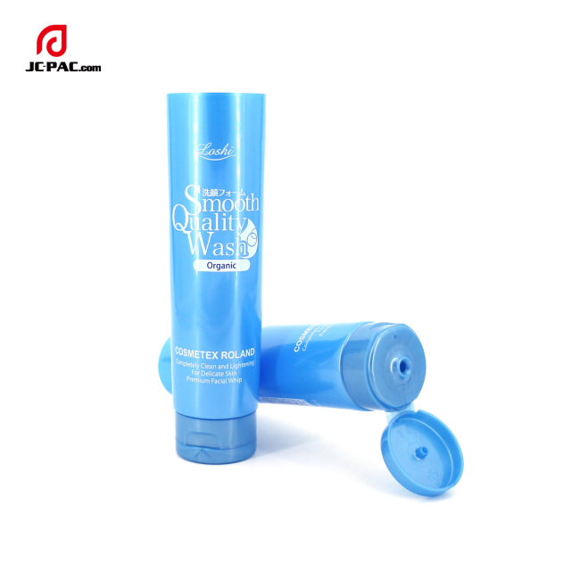 45mm Diameter Face Wash Cream Tube Custom Blue Tube with Centered Flip Top Cap Cosmetics Packaging Facial Cleanser Container