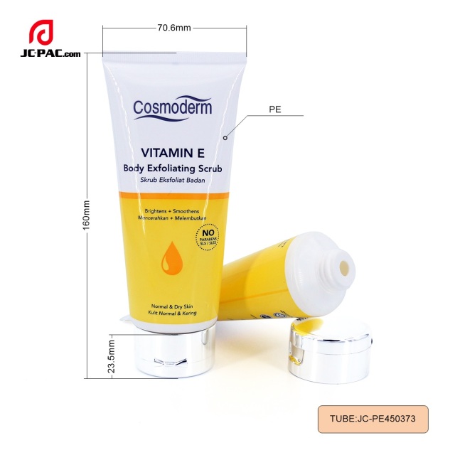 45mm Diameter Vitamin E Body Exfoliating Scrub Tube 100g 120g 150g Cosmetics Face Cream Packaging with Silver Flip Cap